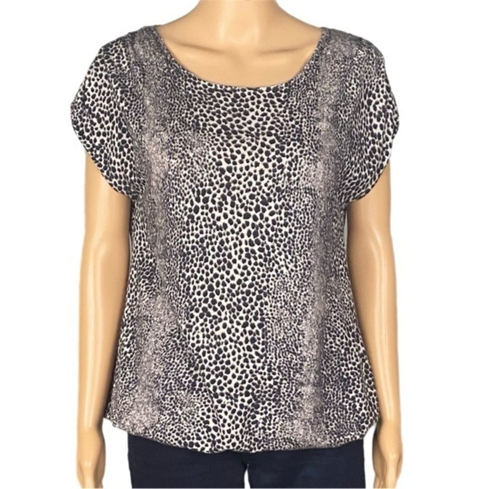 TALBOTS black and brown Cheetah Print lightweight cap sleeve sweater Medium EUC